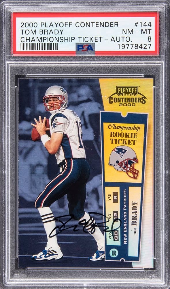 2000 Playoff Contenders Tom Brady Championship Ticket autograph rookie card graded PSA 8