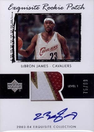 2003-04 Upper Deck Exquisite LeBron James rookie patch autograph card numbered to 99