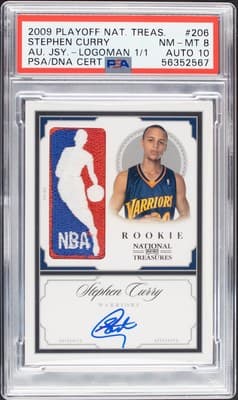 2009 National Treasures Stephen Curry rookie Logoman autograph card numbered one of one