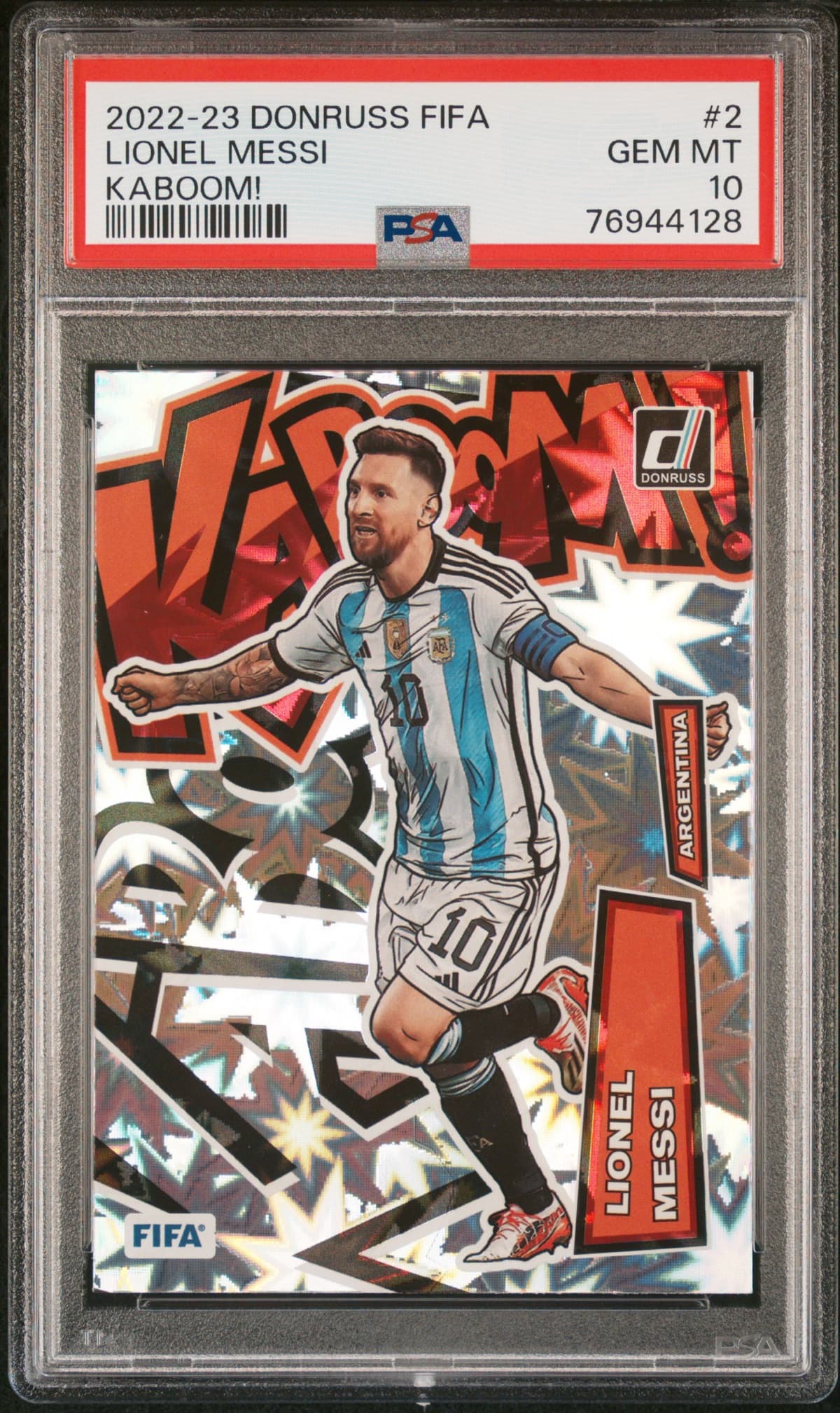 2022-23 Donruss FIFA Kaboom Lionel Messi card graded PSA Gem Mint 10