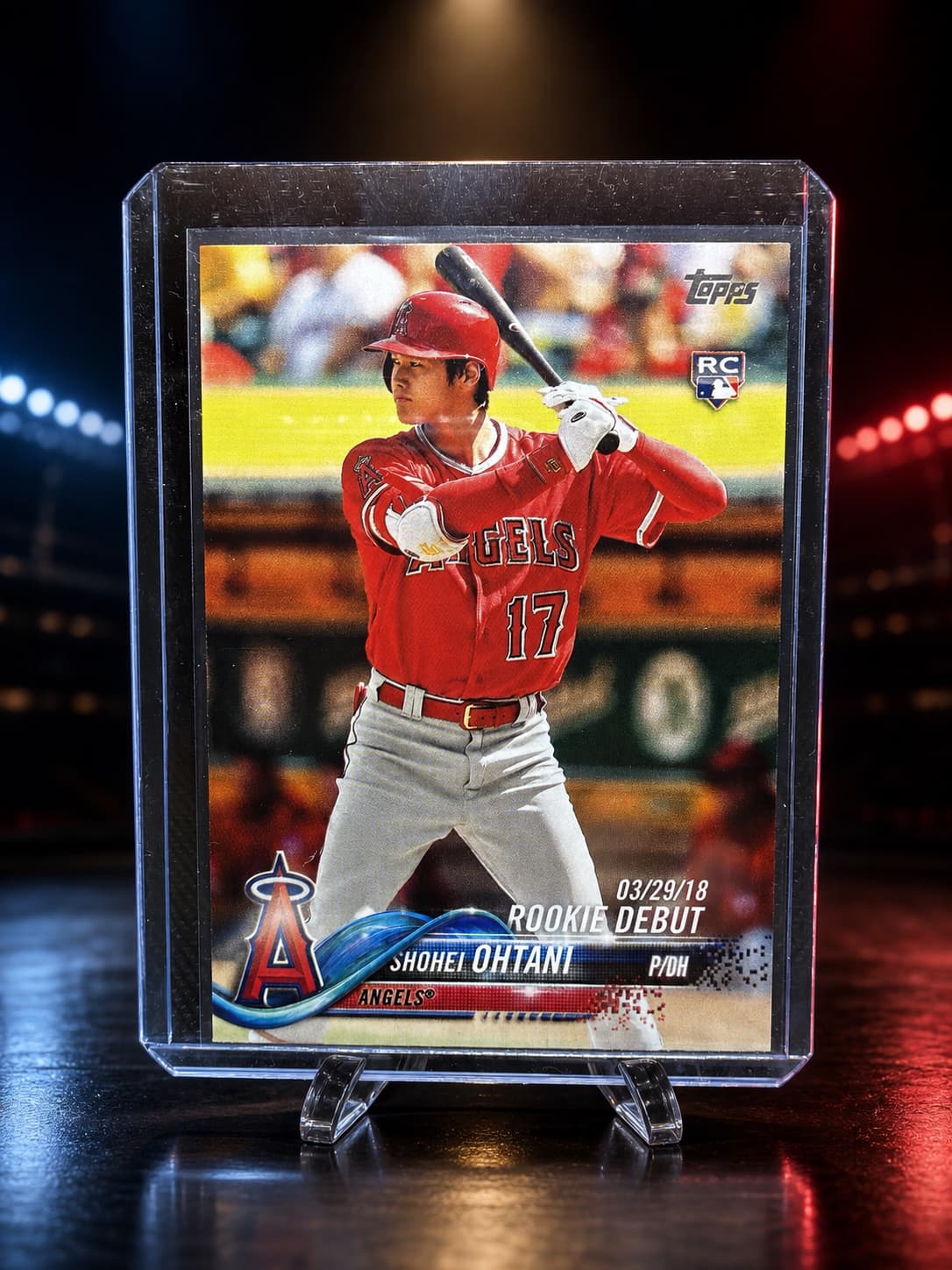 Shohei Ohtani Rookie Debut trading card in the Hobby Intel studio